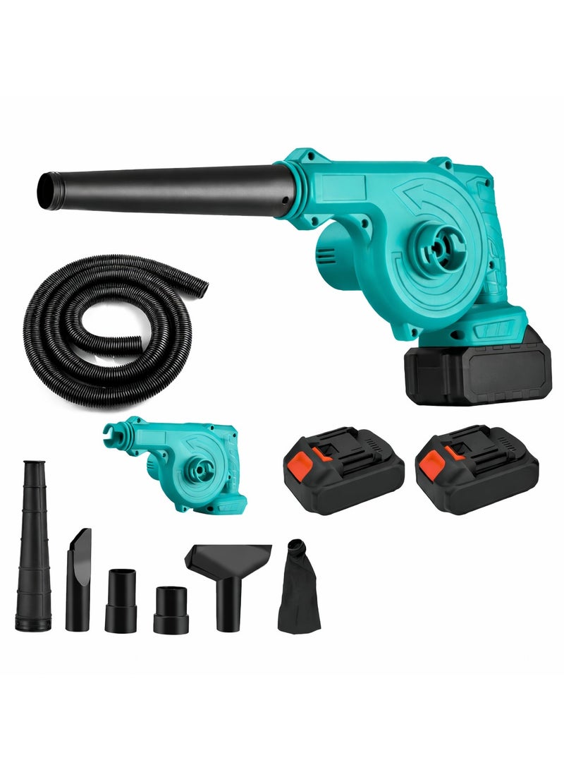 منفاخ هواء لاسلكي مع بطاريتين قابلتين للشحن، ملحقات متعددة، بلور قوي لتنظيف الغبار وداخل السيارة والأوراق